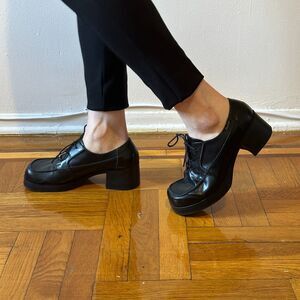 Vintage Mudd Dawson Platform Loafer Black Y2K Square Toe Chunky Lace Up 11w